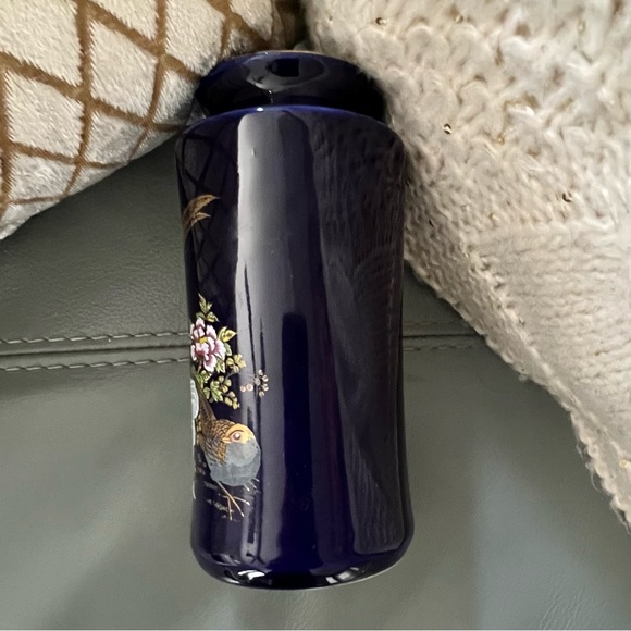 Vintage ASIAN CHINOISERIE Quail COBALT BLUE Botanical FINE VASE Made in Japan - Picture 3 of 11